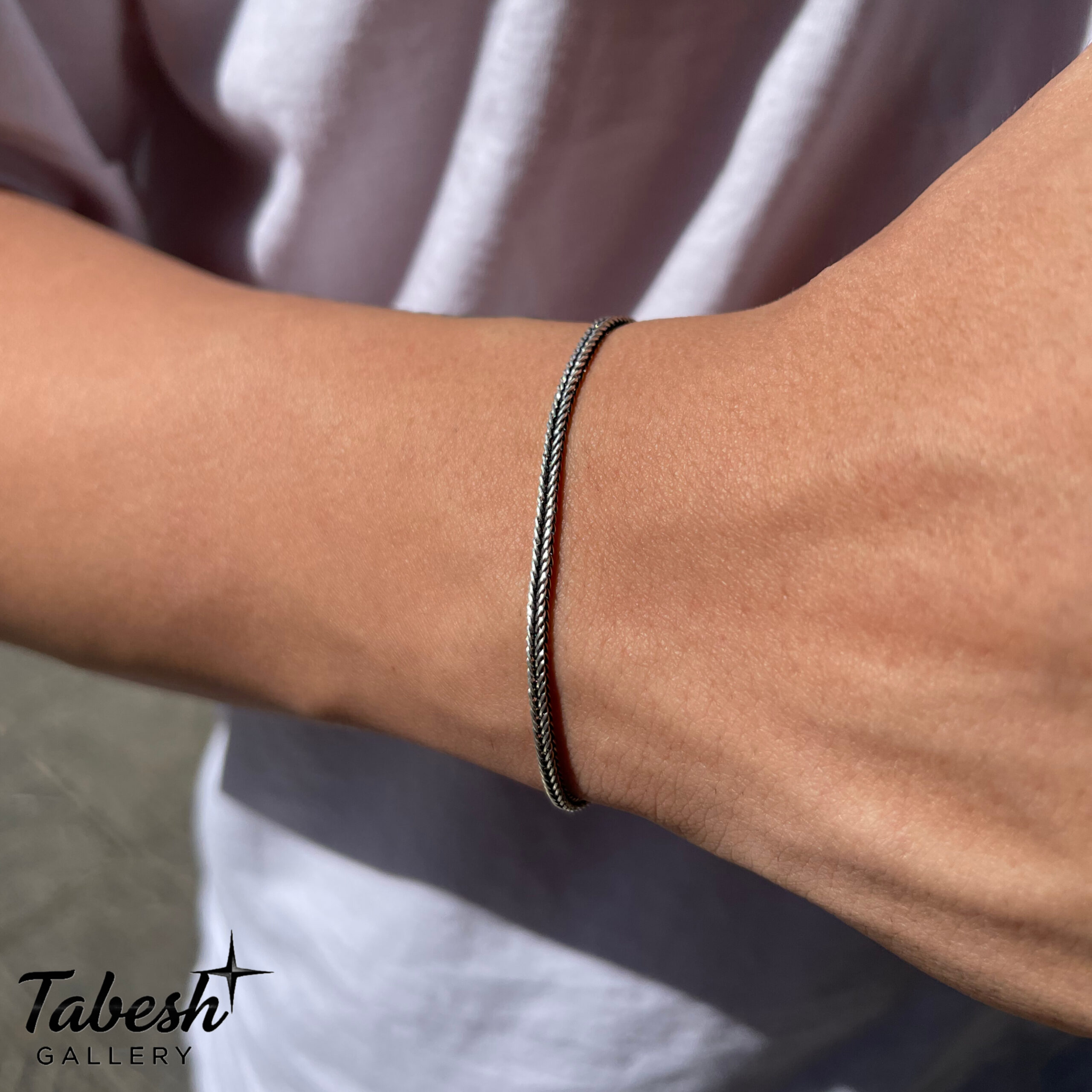 دستبند نقره مردانه سياه قلم كد 03111