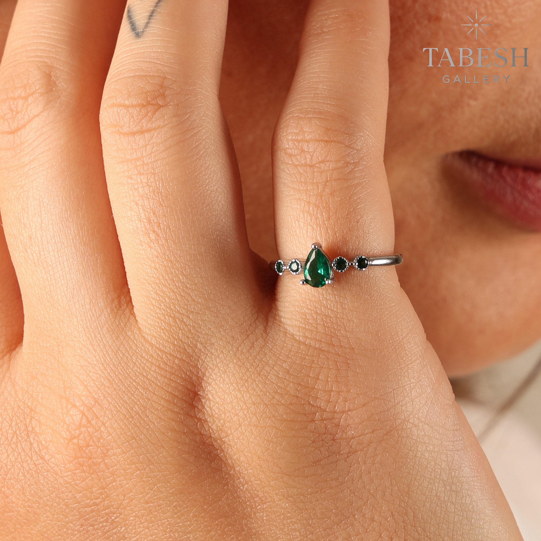 انگشتر نقره اشک سبز کد 411