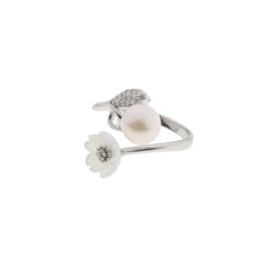 انگشتر نقره گل و مروارید کد 415