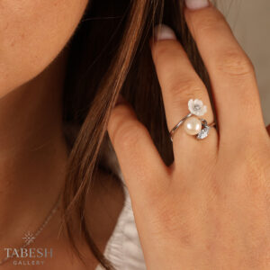 انگشتر نقره گل و مروارید کد 415