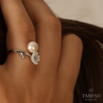 انگشتر نقره گل و مروارید کد416