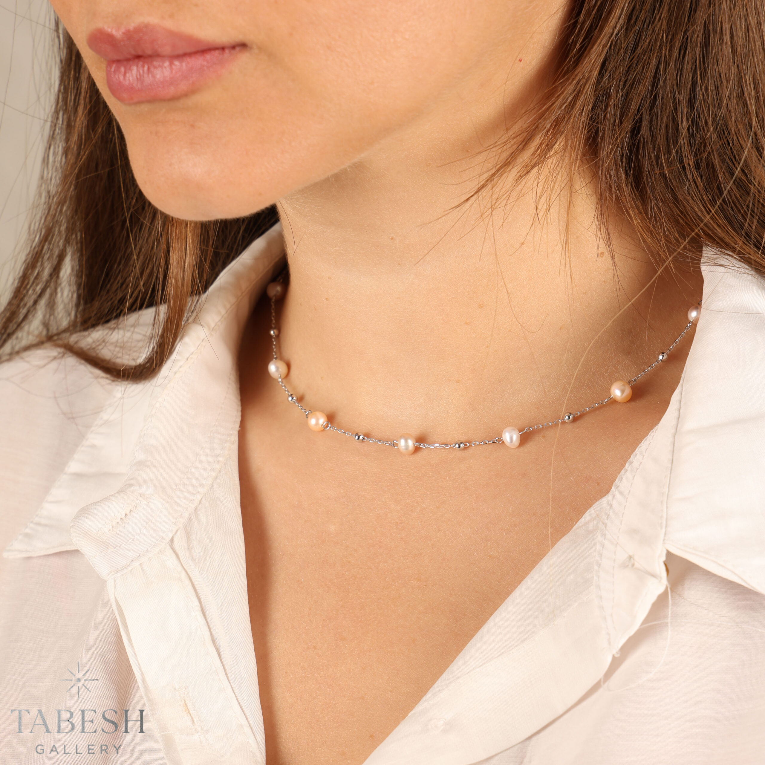 گردنبند نقره مروارید کد 215